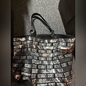 Victoria's Secret Silver and Black Sequin Tote